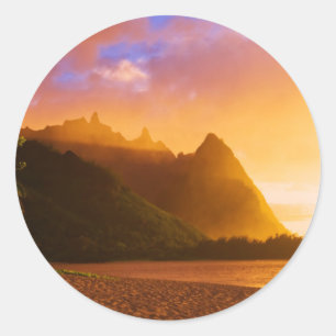 Gouden strand zonsondergang, Hawaï Ronde Sticker