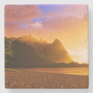 Gouden strand zonsondergang, Hawaï Stenen Onderzetter