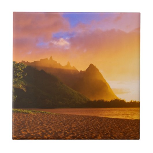 Gouden strand zonsondergang, Hawaï Tegeltje (Voorkant)