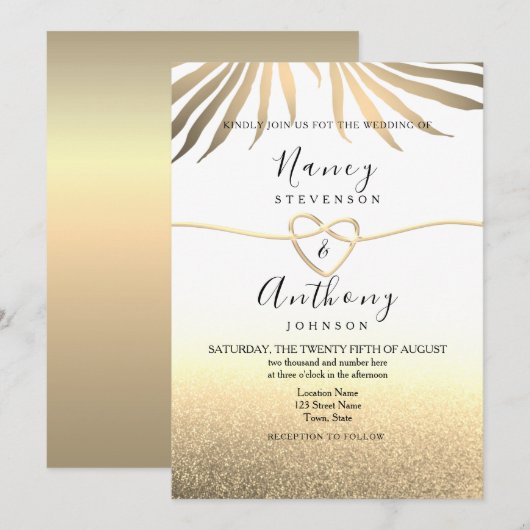 Gouden strandbruiloft kaart (Voorkant / Achterkant)