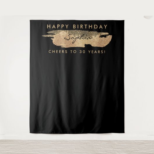 Gouden Streak Verjaardagsachtergrond Elke Leeftijd Wandkleed (Voorkant)