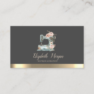 Gouden Streep Blauwe Vintage Bloemensewingmachine Visitekaartje
