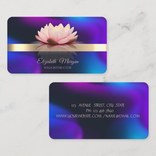 Gouden Streep Lotus Bloem Holografisch Visitekaartje (Voorkant / Achterkant)
