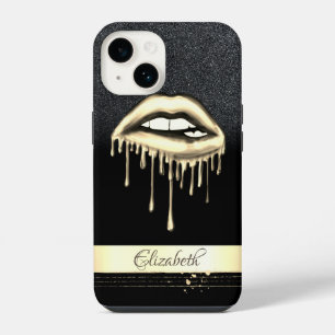 Gouden streep, Metallic druipende lippen Zwart gli iPhone 14 Hoesje