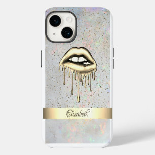 Gouden Streep, Metallic Druppende Lippen Holografi iPhone 14 Hoesje