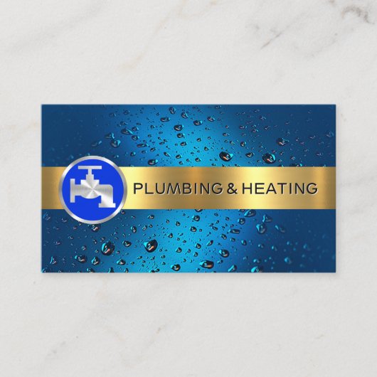 Gouden streep op blauwe waterdruppels visitekaartje (Voorkant)