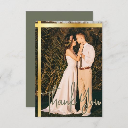 Gouden Streep Sage Groene Elegante Foto Bruiloft Bedankkaart (Voorkant / Achterkant)