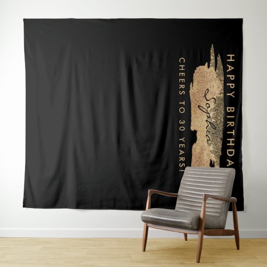 Gouden Streep Verjaardagsachtergrond Elke Leeftijd Wandkleed (In Situ (horizontaal))