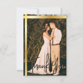 Gouden Streep Zwart Elegant Foto Bruiloft Bedankkaart (Voorkant)