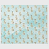 Gouden strepen Aqua Marmer Ananas Goud Cadeaupapier (Vlak)