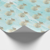 Gouden strepen Aqua Marmer Ananas Goud Cadeaupapier (Hoek)