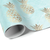 Gouden strepen Aqua Marmer Ananas Goud Cadeaupapier (Rol Hoek)