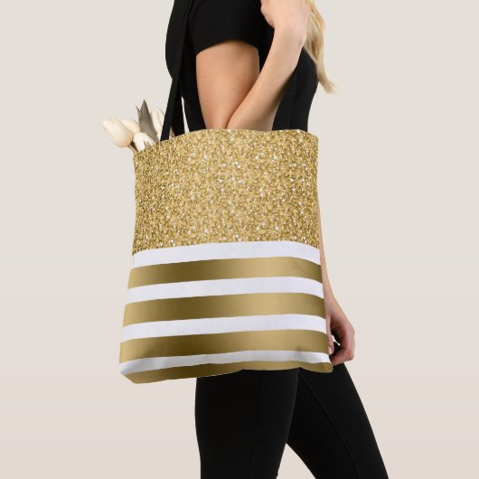 Gouden Strepen en Glitter Tote Bag (Dichtbij)
