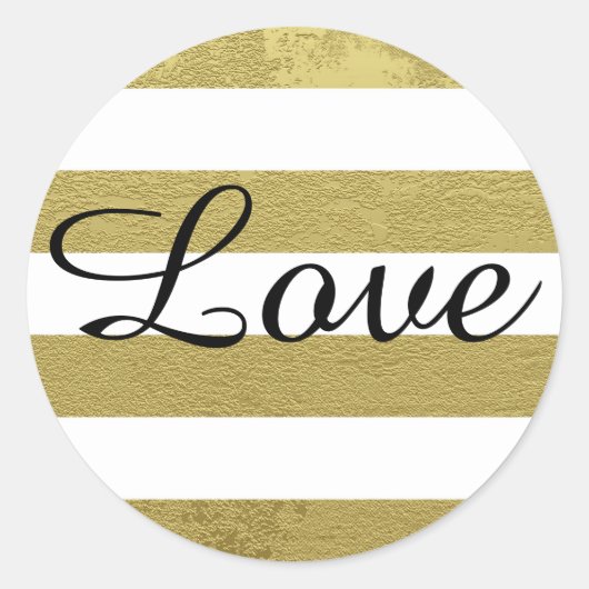 Gouden strepen en liefde in zwarte belettering ronde sticker (Voorkant)