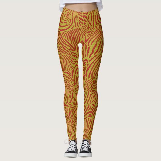 Gouden strepen en Oranje Zebra-ontwerp Leggings (Voorkant)