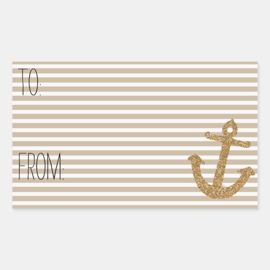 Gouden Strepen Faux Glitter Anker Gift Label (Voorkant)