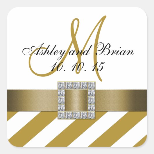 Gouden Strepen Lint Monogram Bruiloft Favor Label (Voorkant)