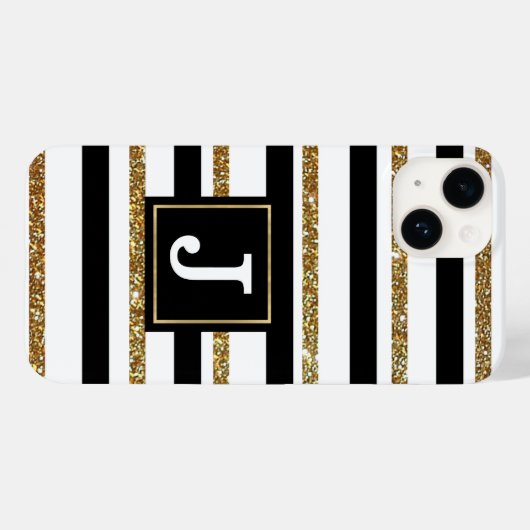 Gouden strepen monogram Case-Mate iPhone case (Achterkant (horizontaal))