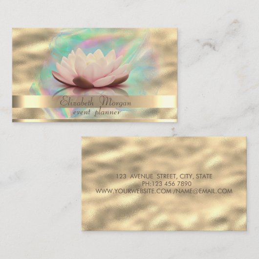 Gouden Strepen Ombre Holografische Inkt Lotus Goud Visitekaartje (Voorkant / Achterkant)