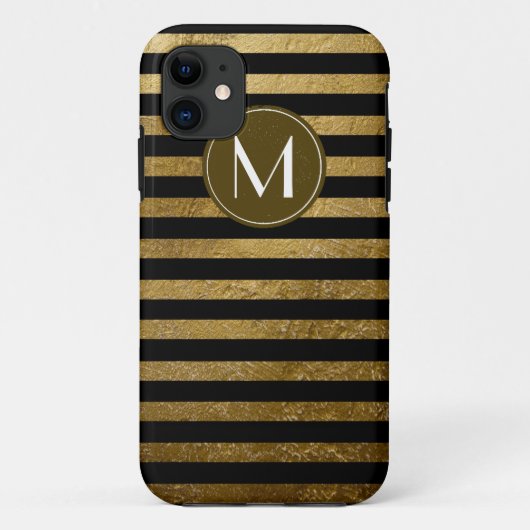 gouden strepen op zwart mono-gegrammeerd stijlvol Case-Mate iPhone case (Achterkant)