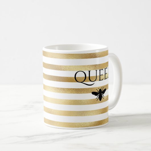 Gouden strepen Queen Bee gepersonaliseerd Koffiemok (Voorkant rechts)