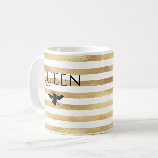 Gouden strepen Queen Bee gepersonaliseerd Koffiemok (Voorkant links)