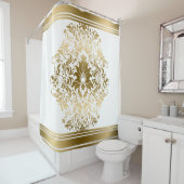 Gouden Strepen Rand Bloemen Kant ornament Douchegordijn (In situ)