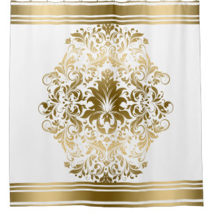 Gouden Strepen Rand Bloemen Kant ornament Douchegordijn