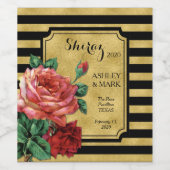 Gouden Strepen Roos Bloemenwijnlabel JoSunshine Wijn Etiket (Enkel label)