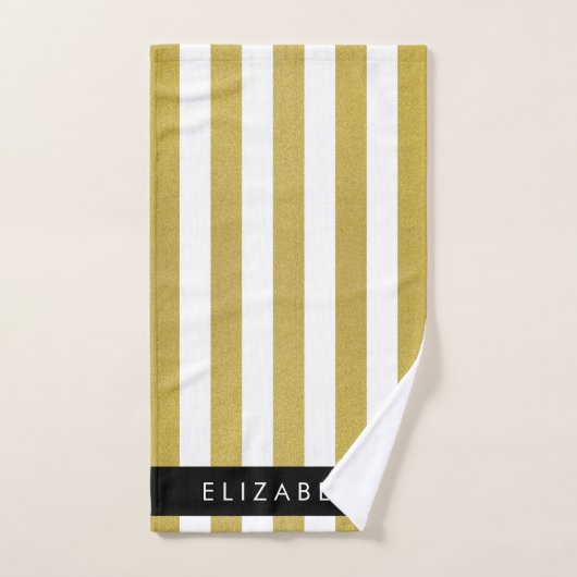 Gouden strepen, streeppatroon, lijnen, Jouw naam Bad Handdoek (Handdoek)