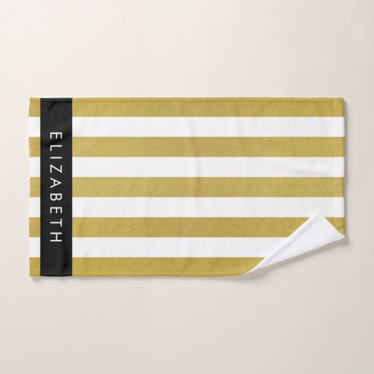 Gouden strepen, streeppatroon, lijnen, Jouw naam Bad Handdoek (Handdoek)