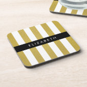 Gouden strepen, streeppatroon, lijnen, Jouw naam Bier Onderzetter (Linkerzijde)