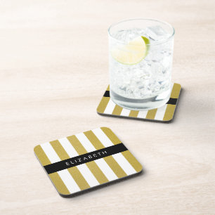 Gouden strepen, streeppatroon, lijnen, Jouw naam Bier Onderzetter