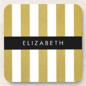 Gouden strepen, streeppatroon, lijnen, Jouw naam Bier Onderzetter (Voorkant)