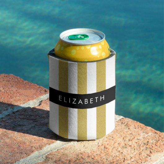 Gouden strepen, streeppatroon, lijnen, Jouw naam Blikjeskoeler (Insitu Zwembad)