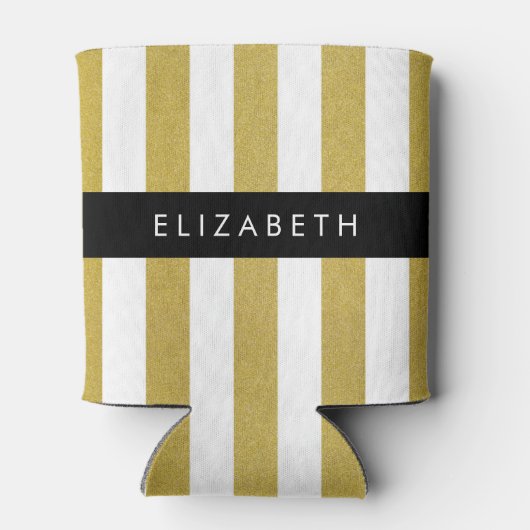 Gouden strepen, streeppatroon, lijnen, Jouw naam Blikjeskoeler (Achterkant)