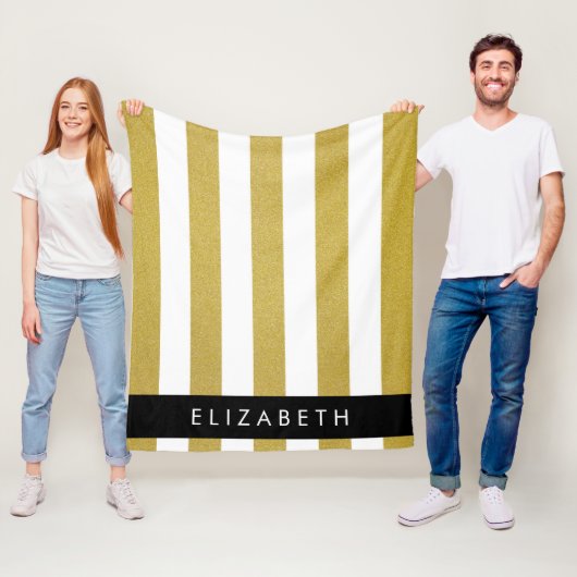 Gouden strepen, streeppatroon, lijnen, Jouw naam Fleece Deken (In situ)