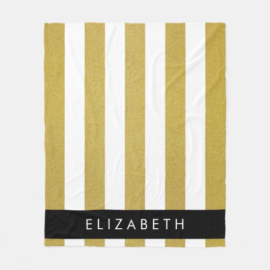 Gouden strepen, streeppatroon, lijnen, Jouw naam Fleece Deken (Voorkant)
