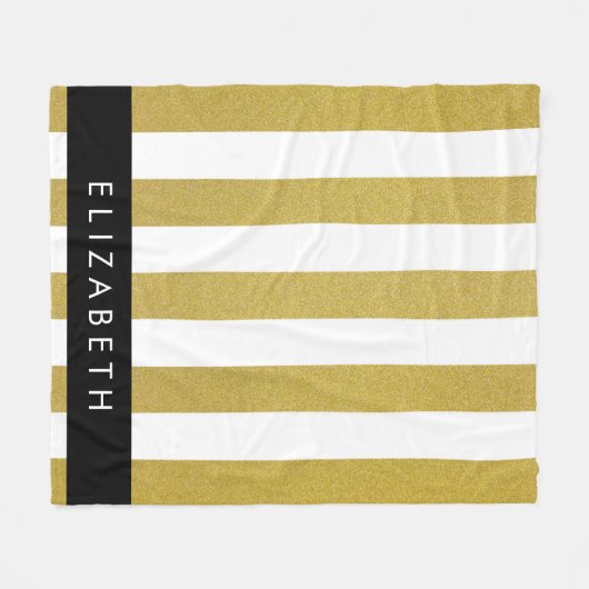 Gouden strepen, streeppatroon, lijnen, Jouw naam Fleece Deken (Voorkant (Horizontaal))