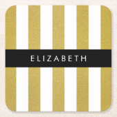 Gouden strepen, streeppatroon, lijnen, Jouw naam Kartonnen Onderzetters (Voorkant)