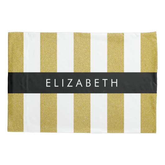 Gouden strepen, streeppatroon, lijnen, Jouw naam Kussensloop (Achterkant)