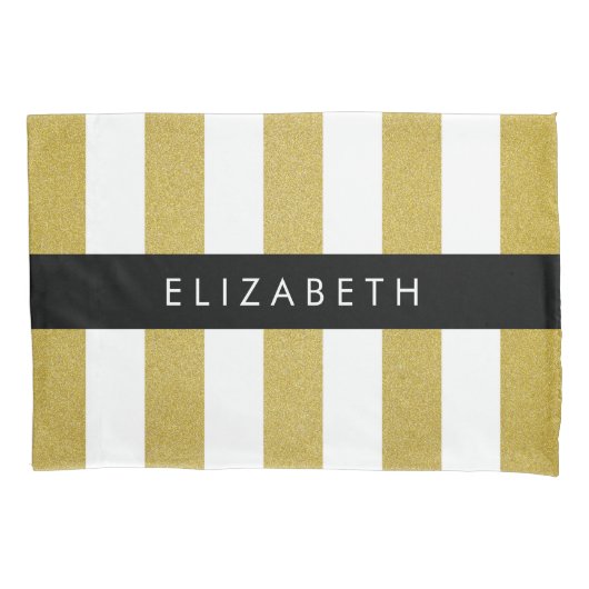 Gouden strepen, streeppatroon, lijnen, Jouw naam Kussensloop (Voorkant)