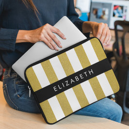 Gouden strepen, streeppatroon, lijnen, Jouw naam Laptop Sleeve