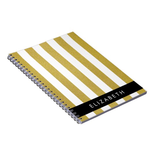 Gouden strepen, streeppatroon, lijnen, Jouw naam Notitieboek (Rechterzijde)