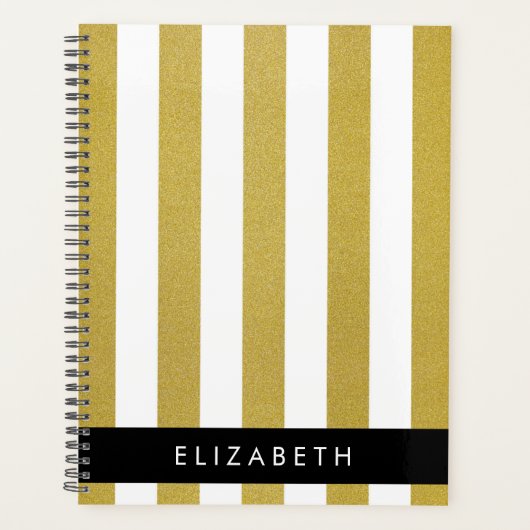 Gouden strepen, streeppatroon, lijnen, Jouw naam Planner (Voorkant)