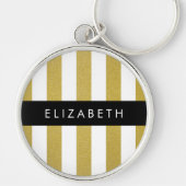 Gouden strepen, streeppatroon, lijnen, Jouw naam Sleutelhanger (Voorkant)