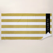 Gouden strepen, streeppatroon, lijnen, Jouw naam Strandlaken (Voorkant)