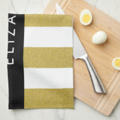 Gouden strepen, streeppatroon, lijnen, Jouw naam Theedoek (Quarter Fold)