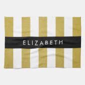 Gouden strepen, streeppatroon, lijnen, Jouw naam Theedoek (Horizontaal)