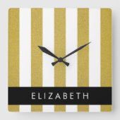 Gouden strepen, streeppatroon, lijnen, Jouw naam Vierkante Klok (Voorkant)
